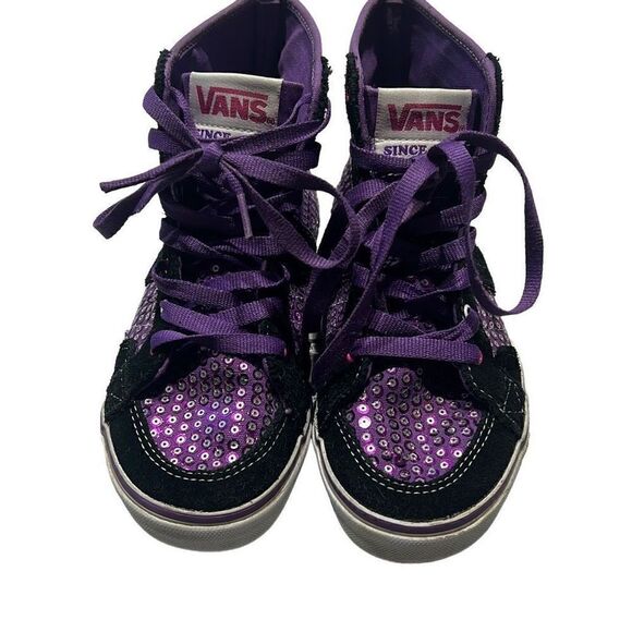 Vans Purple Sequin Lace Up Kids Sneakers Purple High Cut Size 3.5 - Picture 10 of 14